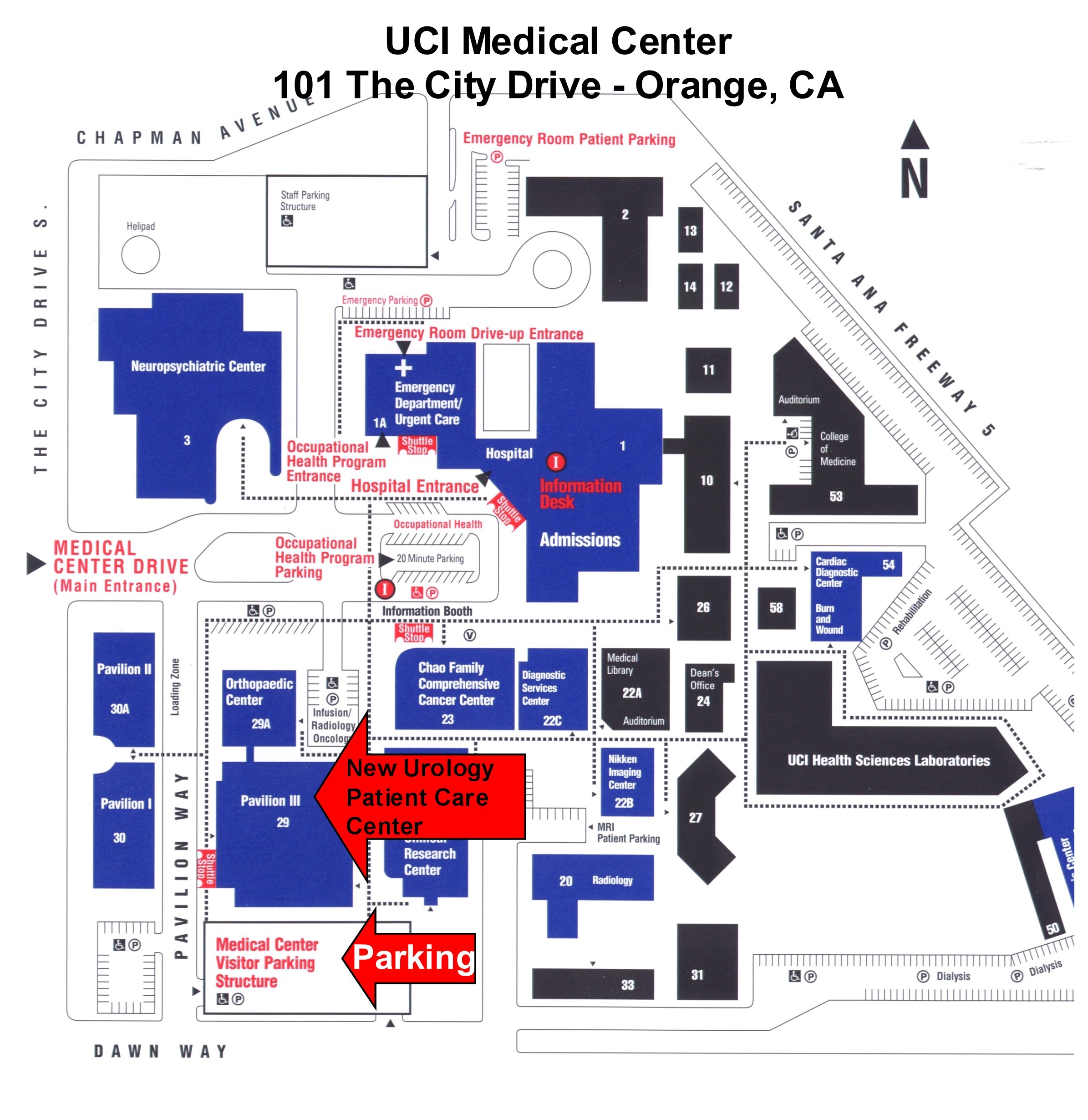  UCI Medical Center is centrally located in Orange County
